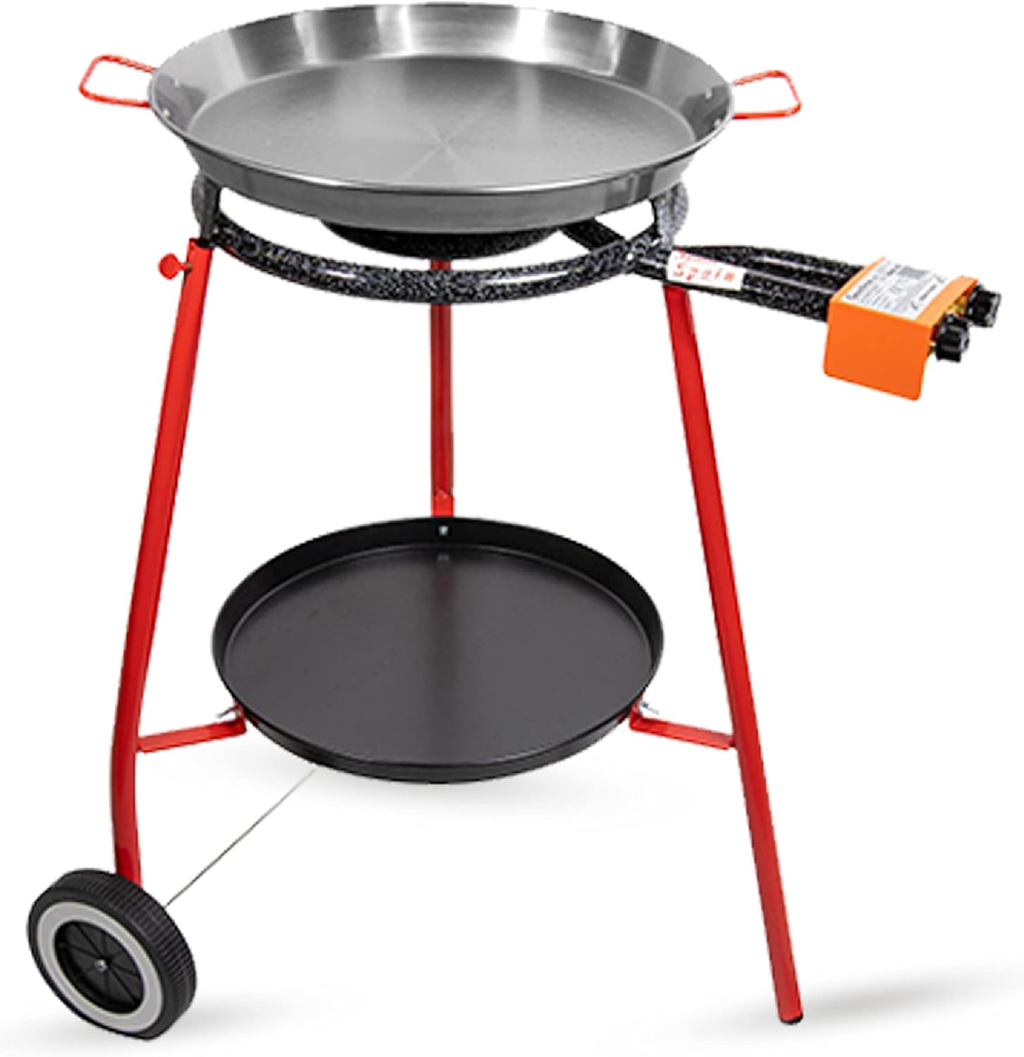 Machika Paella Pan Set with Burner Carbon Steel Outdoor Pan and Legs Manufactured by Garcima (Andreu I 12 Servings)