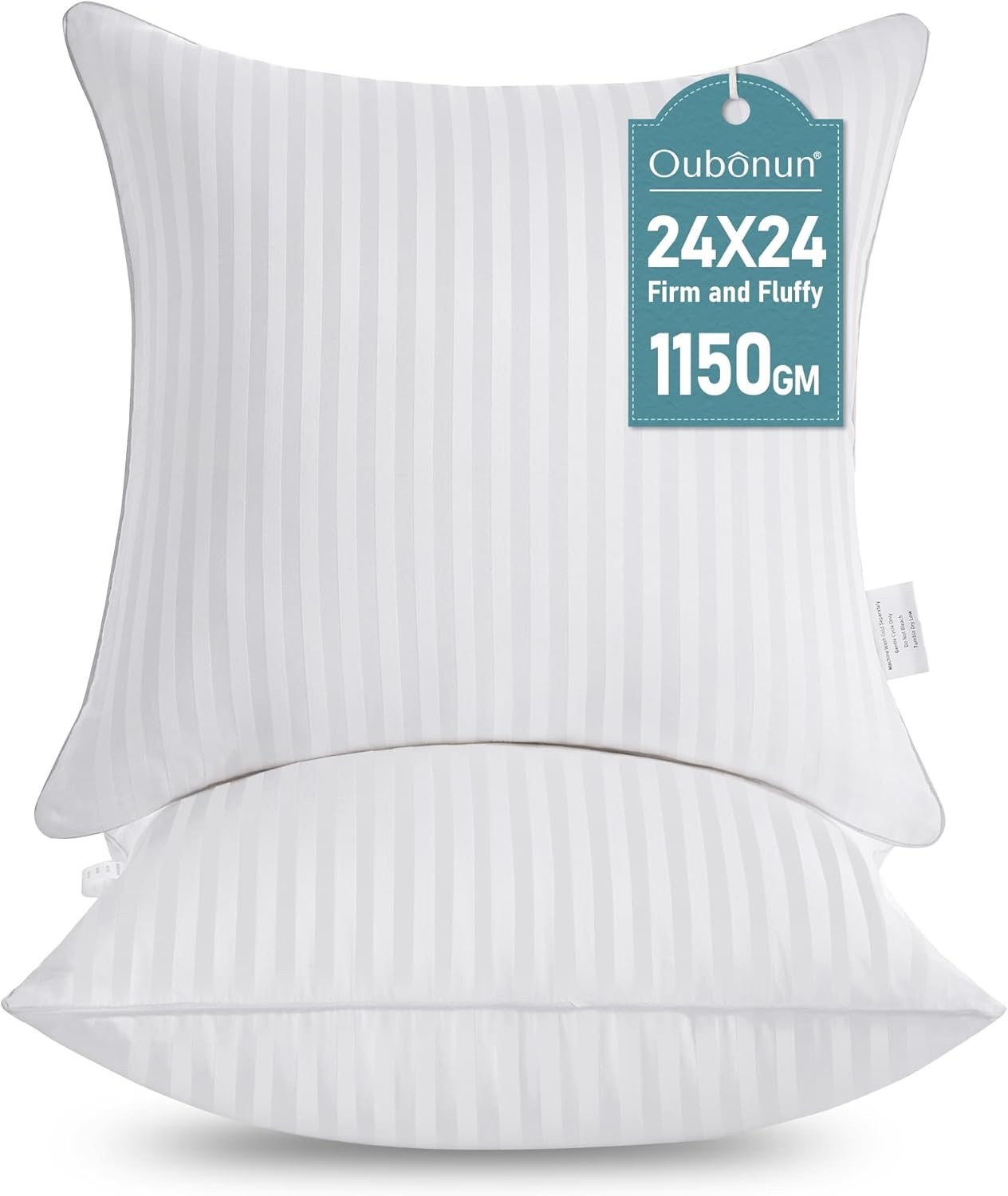 Oubonun 24 x 24 Throw Pillow Inserts, Firm and Fluffy Decorative Square Pillows for Couch Bed Sofa with Soft Cotton Cover White Cushion with Down Alternative Pack of 2