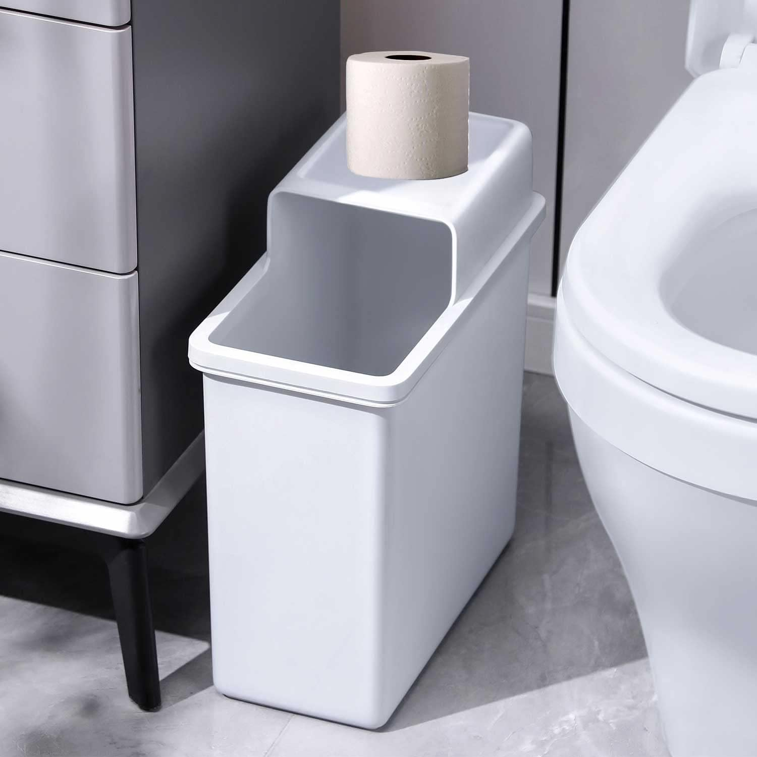 JOYBOS Bathroom Trash Cans,Adsorption Garbage Can with Press Type Lid,10L Dogproof Slim Plastic Narrow Trash Bin,3 Gallon Garbage Bin for Home,Office and Narrow Place