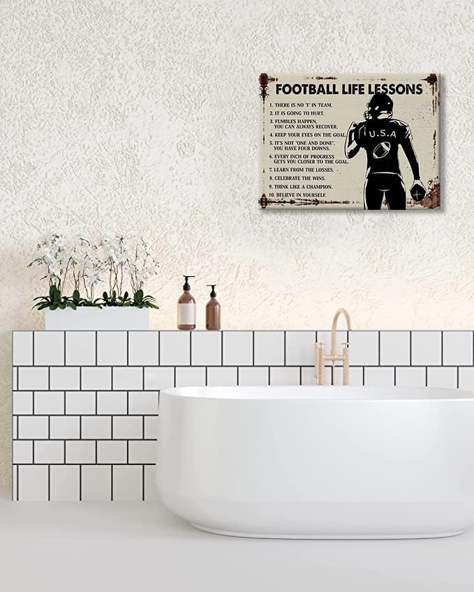 Inspirational Football Quotes Wall Art - Sports Player Boy Pictures, Life Lessons Canvas Painting Prints, Framed for Bedroom, School, Gym - 16"x12"