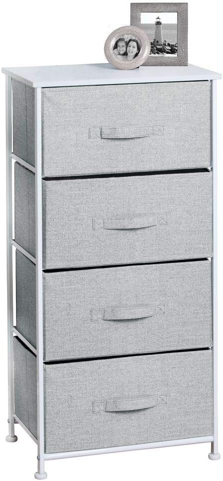 mDesign Tall Dresser Storage Tower Stand with 4 Removable Fabric Drawers - Gray