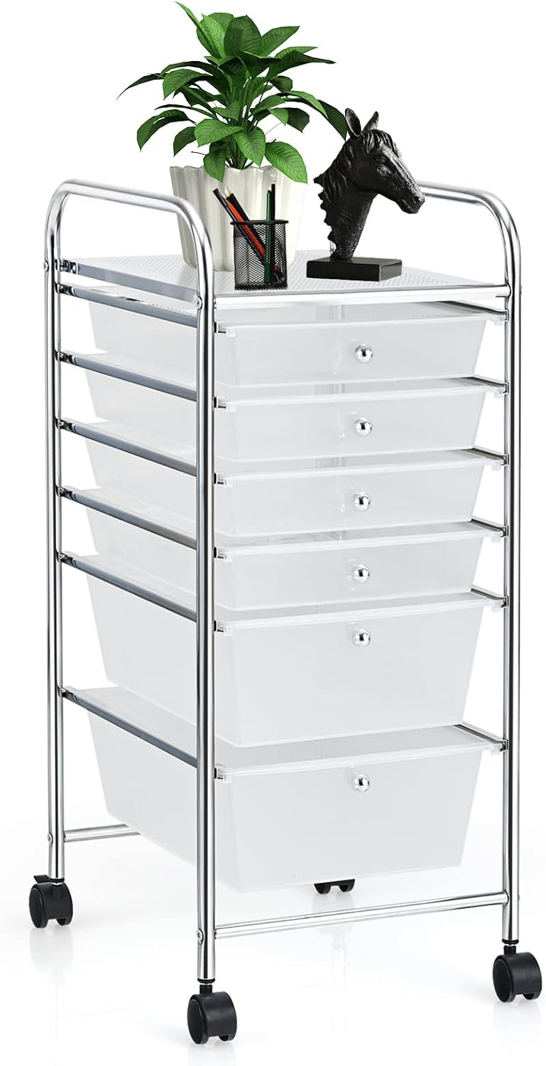 Clear 6-Drawer Rolling Storage Cart with Chrome Frame
