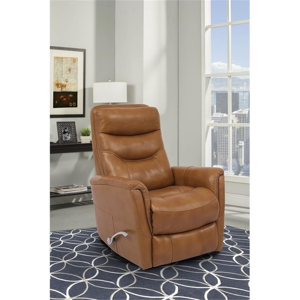 Butterscotch Leather Swivel Recliner with Wood Accents