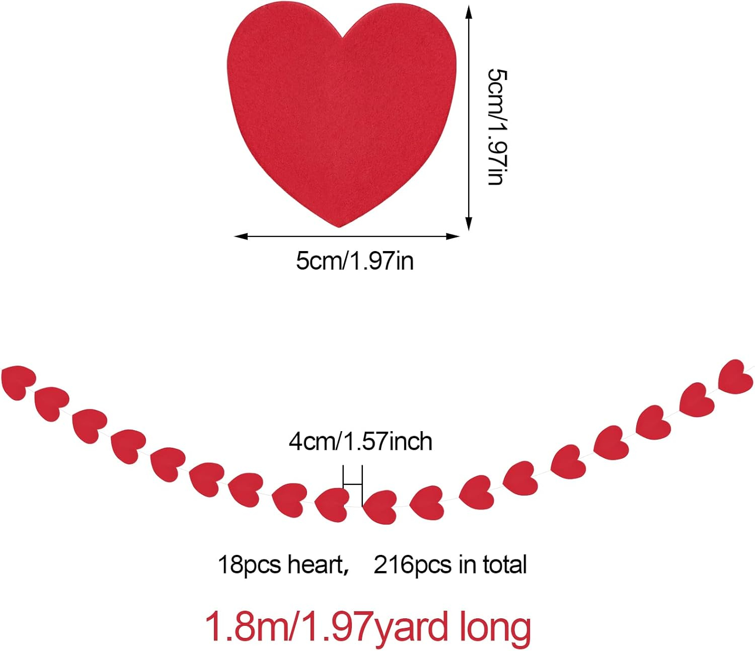 216pcs Valentine Heart Garland Red Pink Heart Hanging Banner Decoration Valentine's Day Love Heart Hanging String Garland for Valentines Wedding Engagement Birthday