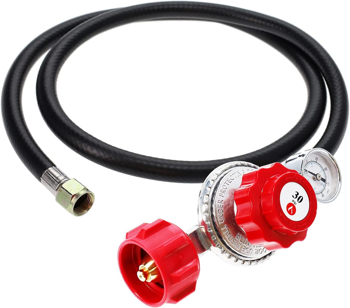 GasOne 4 ft Propane Regulator Hose, Red, 3/8 in Flare Fitting Gas Line Connector