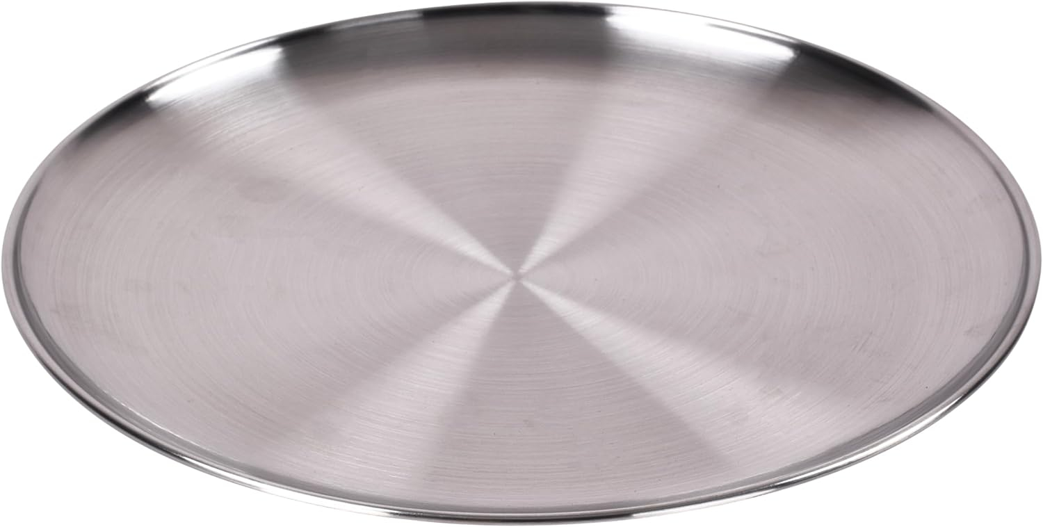 WHOLE HOUSEWARES Metal Serving Tray - Round Silver Serving Tray - Circular Metal Platter - Cocktail Serving Bar Tray - Chrome-Plated Steel Tray for Coffee Table - 13.3 x 0.4 inches
