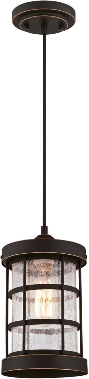 Westinghouse 6361500 Barkley One-Light Mini, Oil Rubbed Bronze Finish with Highlights and Clear Crackle Glass Indoor Pendant