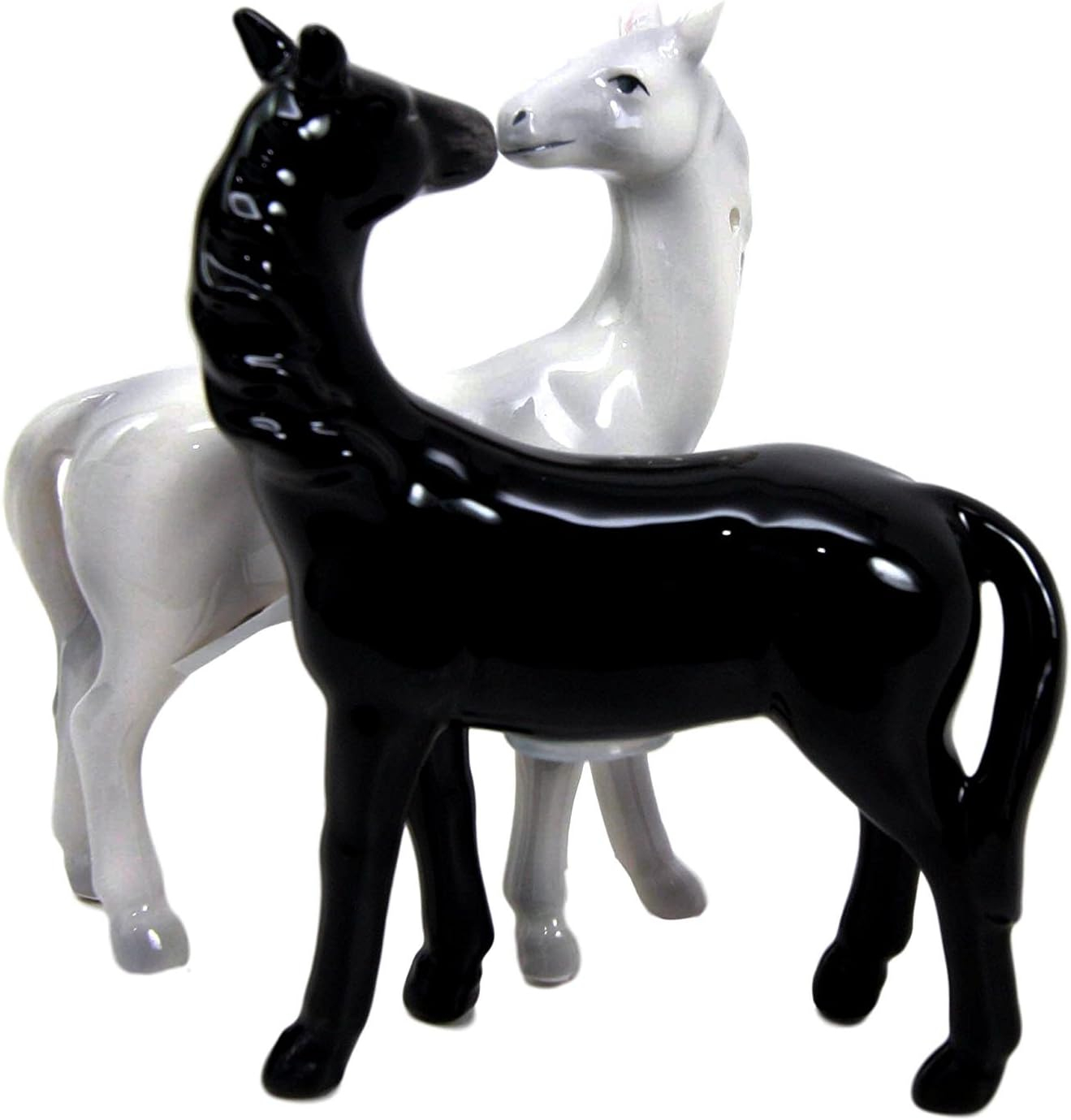 Atlantic Collectibles Romantic Black and White Horses Ceramic Magnetic Salt Pepper Shakers Set Figurines
