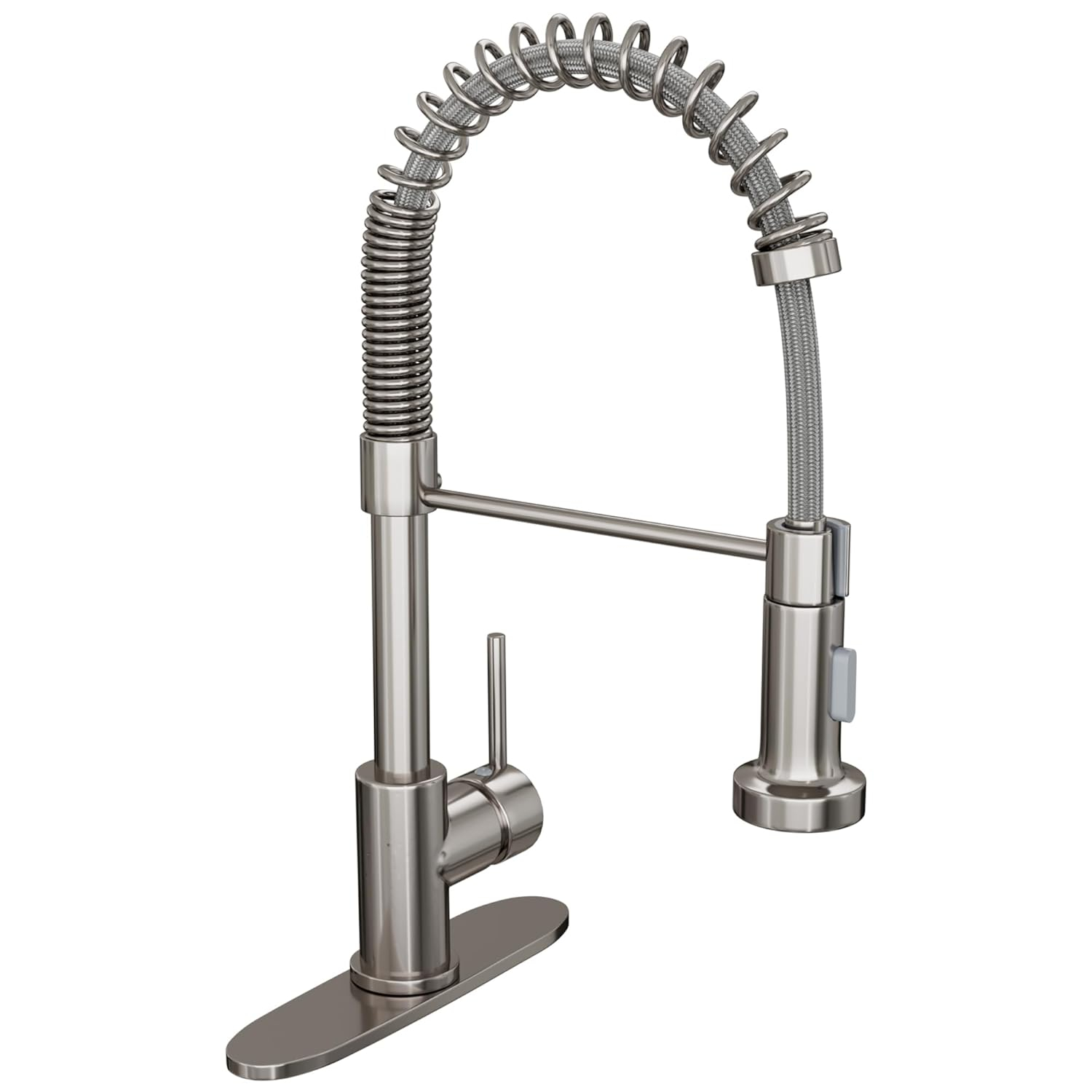 1-Handle Pull Down Sprayer Kitchen Faucet Spring Stainless Steel Kitchen Sink Faucet in Brushed Nickel