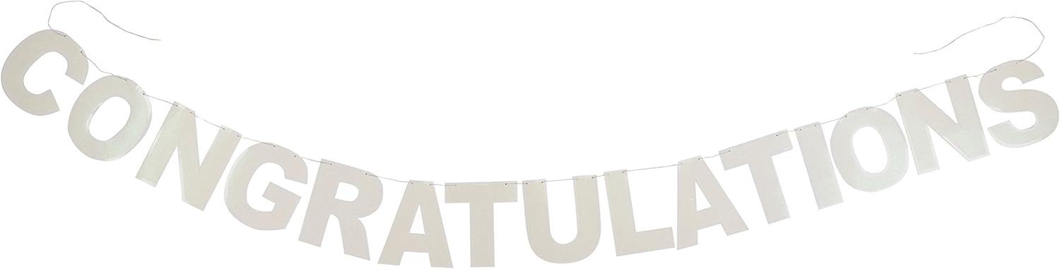 Beistle Glittered Congratulations Streamer, 8.5" x 11', (1/Pkg) Off-White