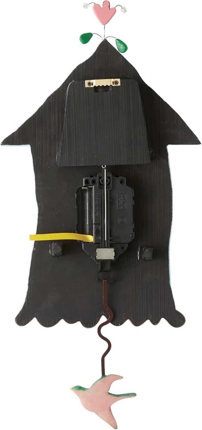 Enesco Allen Designs Birdhouse with Flowers Cuckoo Wall Clock - Battery Operated Pendulum Analog Clock, Stone Resin Decorative Clocks for Walls Home Decor Kitchen Clocks, 14.9 Inch