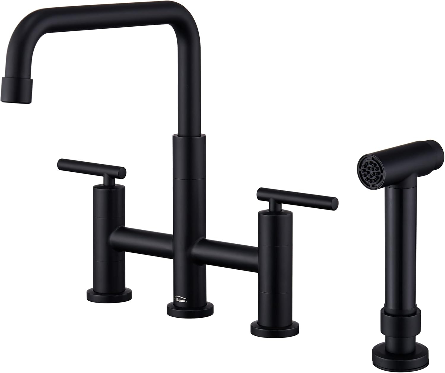 Double Handle Bridge Kitchen Faucet in Brushed Gold, with Put Out Side Sprayer
