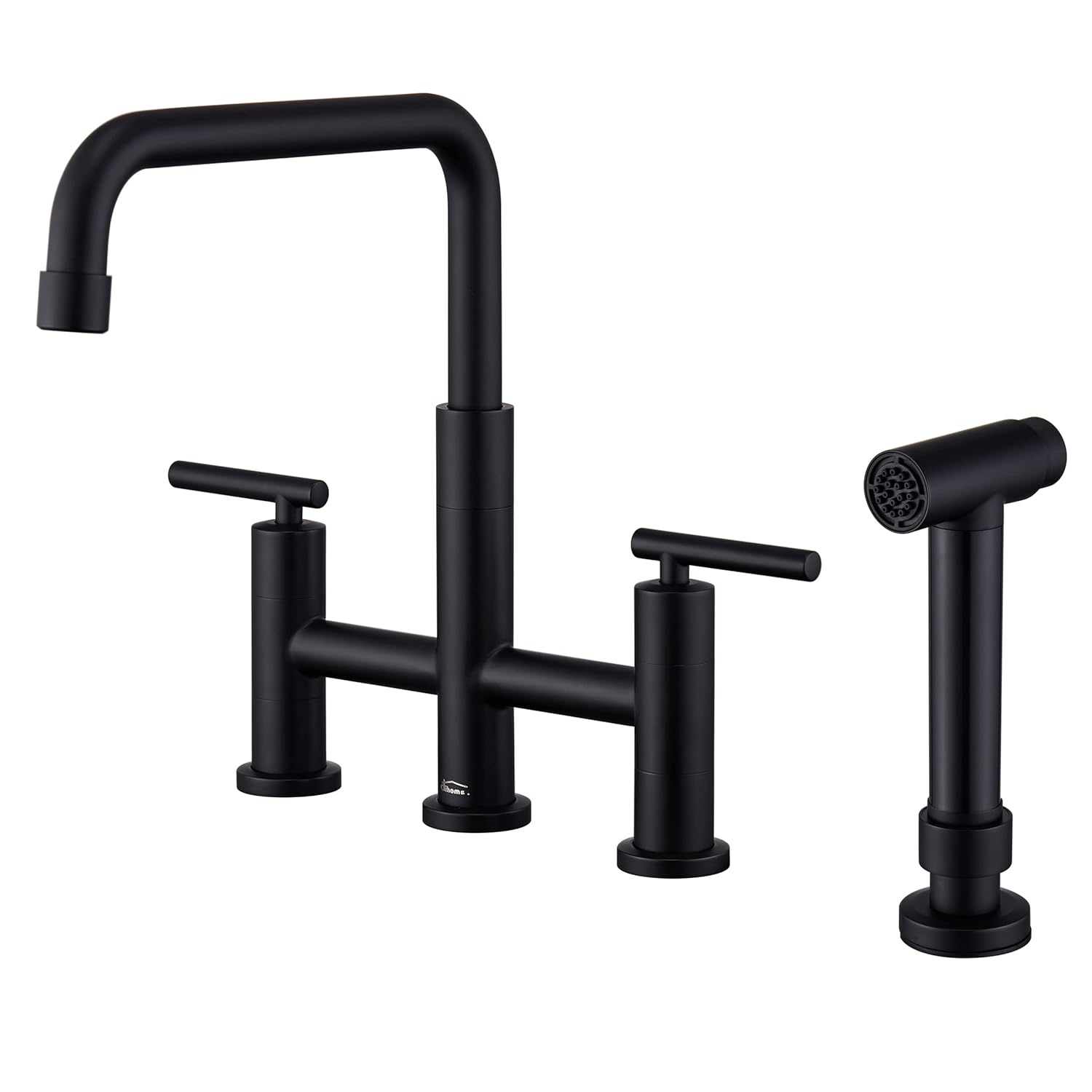 Double Handle Bridge Kitchen Faucet in Brushed Gold, with Put Out Side Sprayer