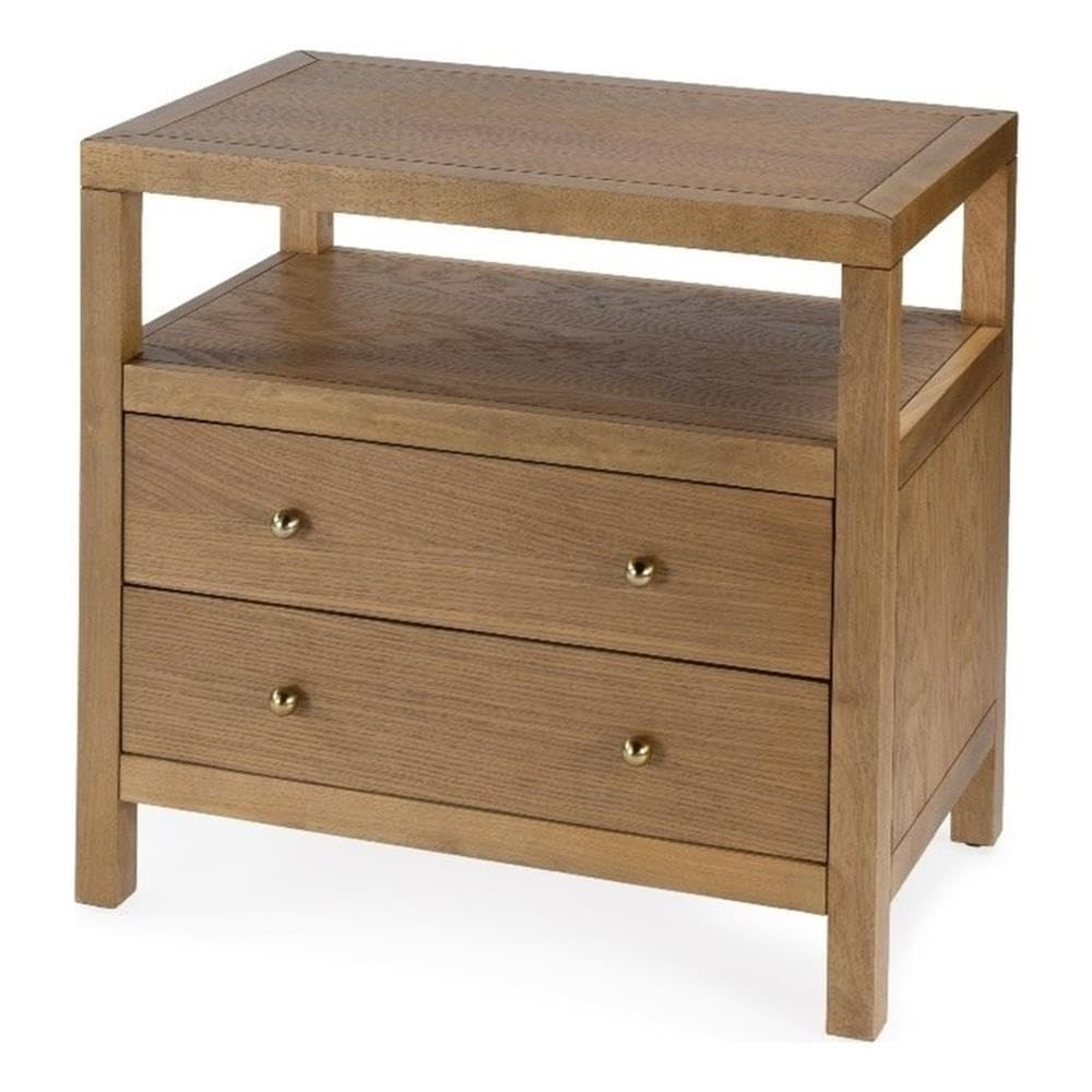 Natural Acacia Wood 2-Drawer Nightstand with Open Shelf