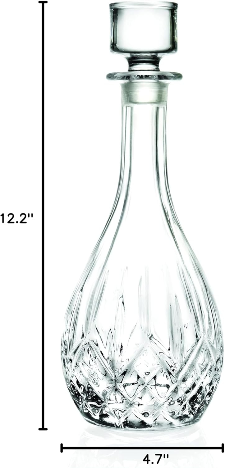 Elegant Clear Crystal Glass Wine Decanter with Stopper, 30 Oz