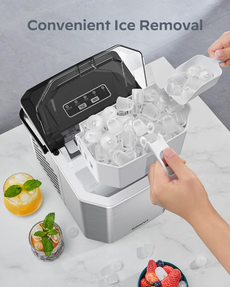 Silonn Ice Maker Countertop, Portable Ice Machine with Carry Handle, Self-Cleaning Ice Makers with Basket and Scoop, 9 Cubes in 6 Mins, 26 lbs per Day, Ideal for Home, Kitchen, Camping, RV