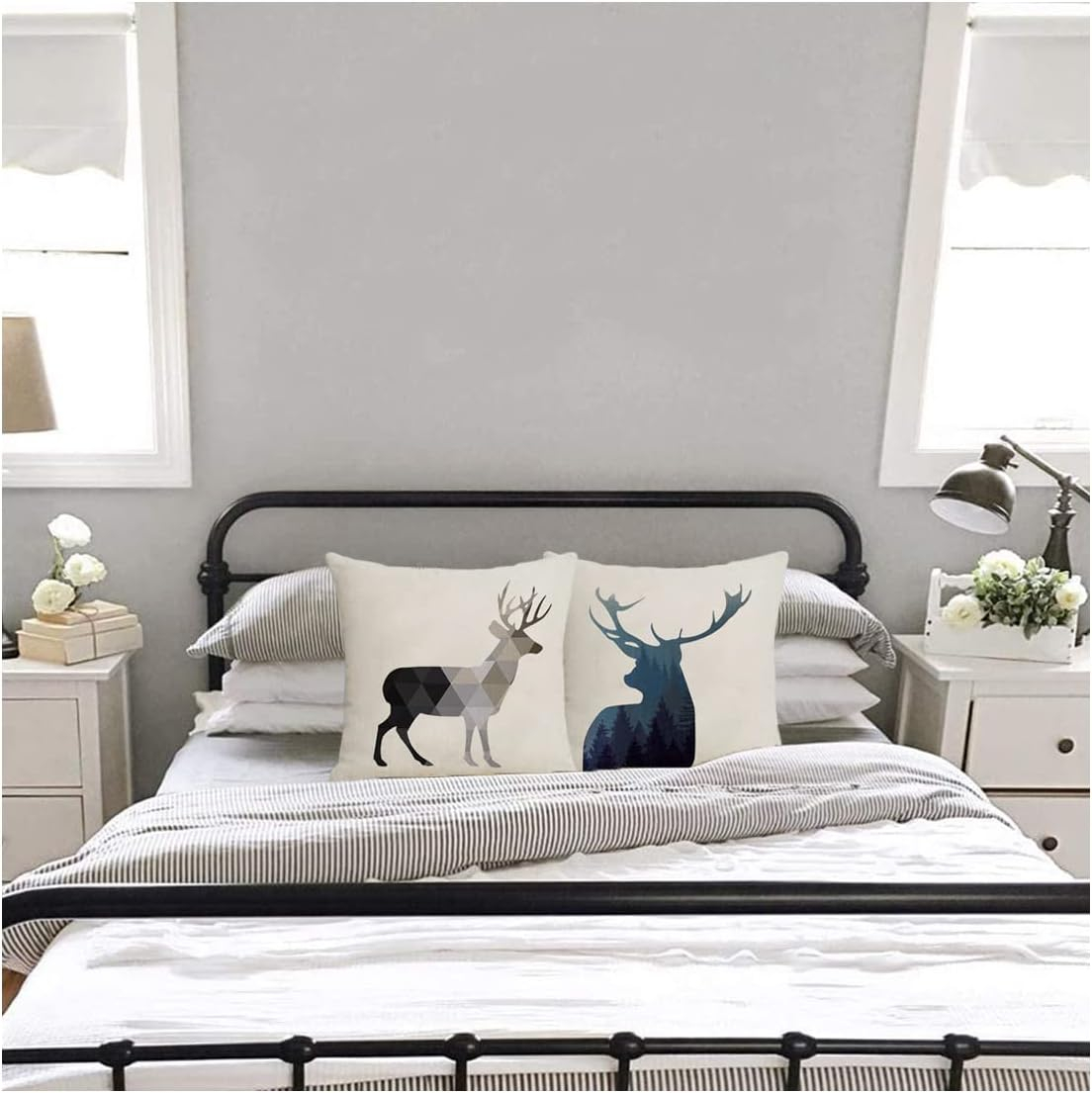 Deer Throw Pillow Covers Deer Pillow Cases Decorative Animal Pillowcase Cotton Linen Cushion Cover for Couch Bed Sofa 18x18 Set of 4