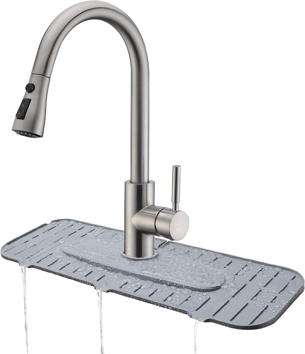 Kingmall Silicone Faucet Mat, Kitchen Faucet Mat for Drip Catcher, 100% Food Grade Silicone, Black, Deck Mount, Single Hole, Reusable, for Faucets with 1cm(0.4 Inch) Deck Plate