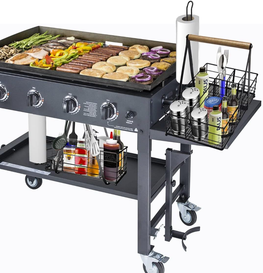 Picnic Caddy BBQ Utensil Caddy for Outdoor Grill Camping for Plate Cutlery CompartmentStorage with 3 Hooks Kitchenn Barbecue Accessories RV Patio Tailgate EssentialsEasy Carry Grilling Gifts for Men