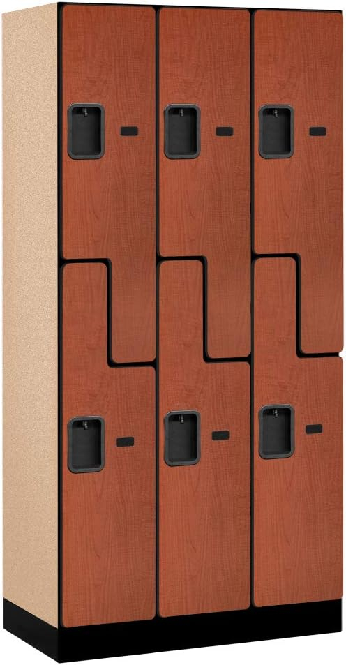 Cherry Wood Double Tier Lockable S-Style Locker, 76" x 36"
