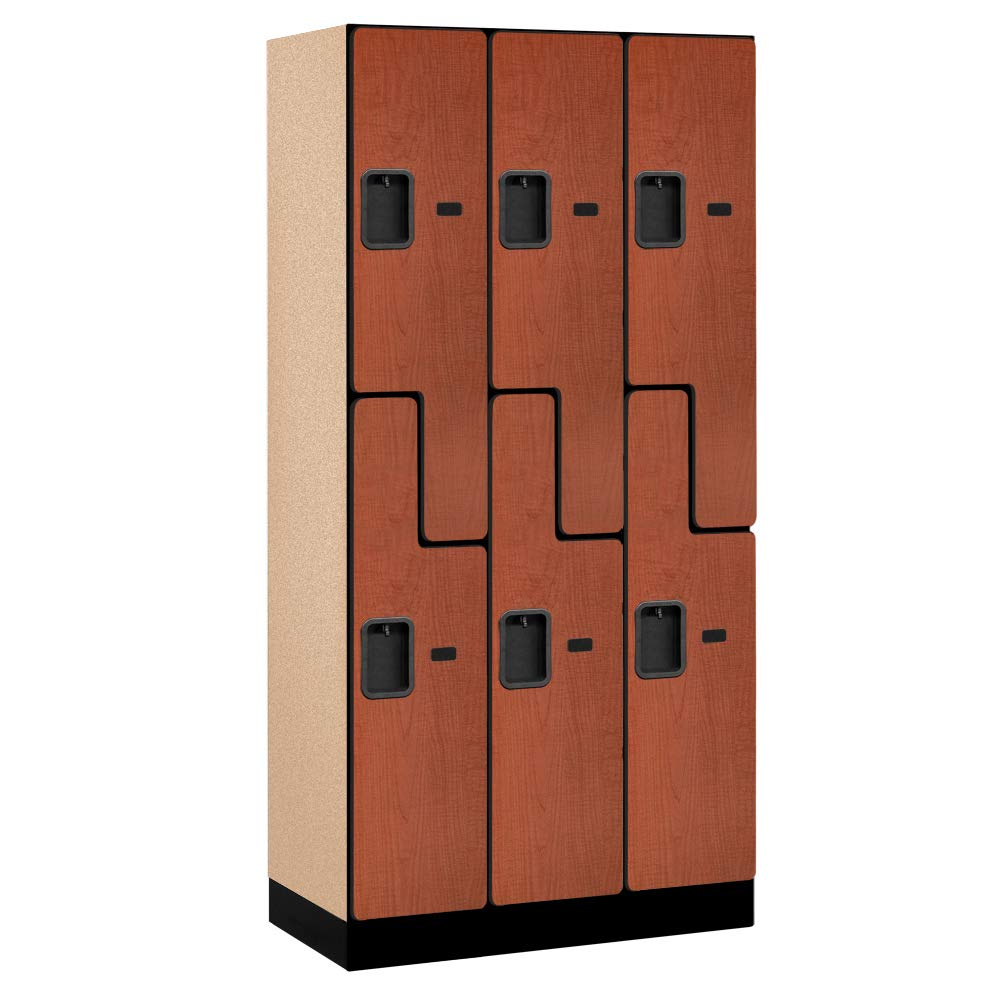 Cherry Wood Double Tier Lockable S-Style Locker, 76" x 36"