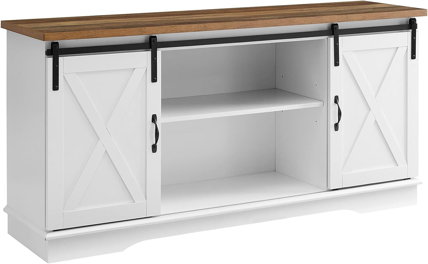 Walker Edison Farmhouse Sliding Barn Door TV Stand for TVs up to 65", White/Reclaimed Barnwood