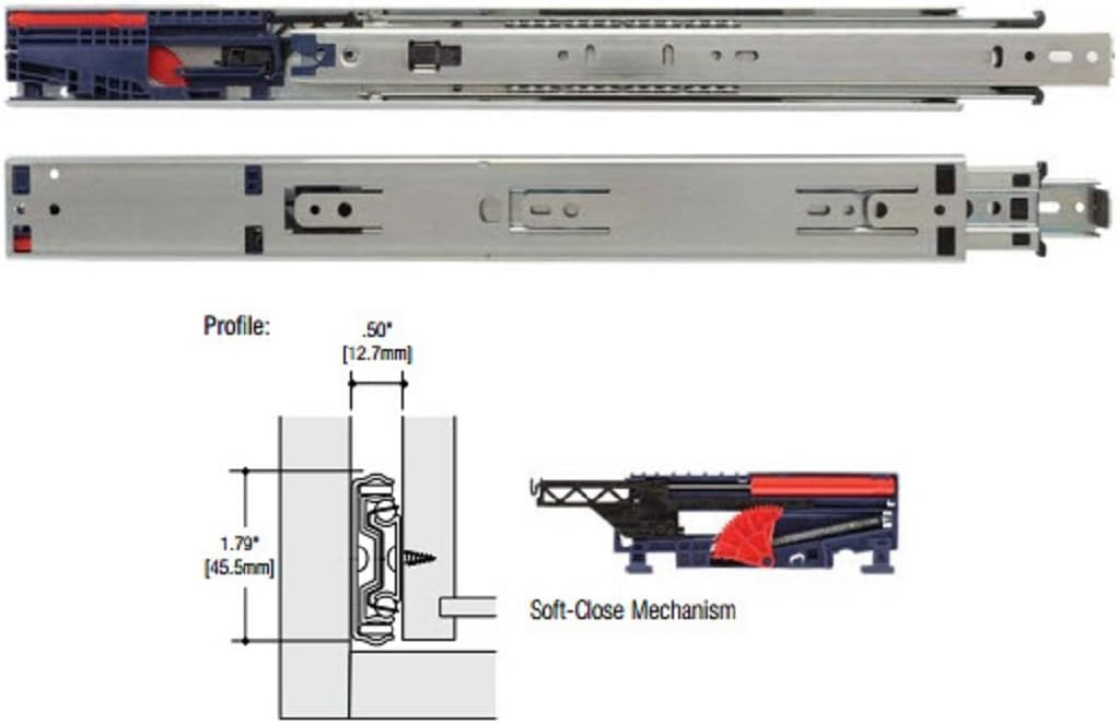 18" Silver Steel Soft-Close Drawer Slide Pair