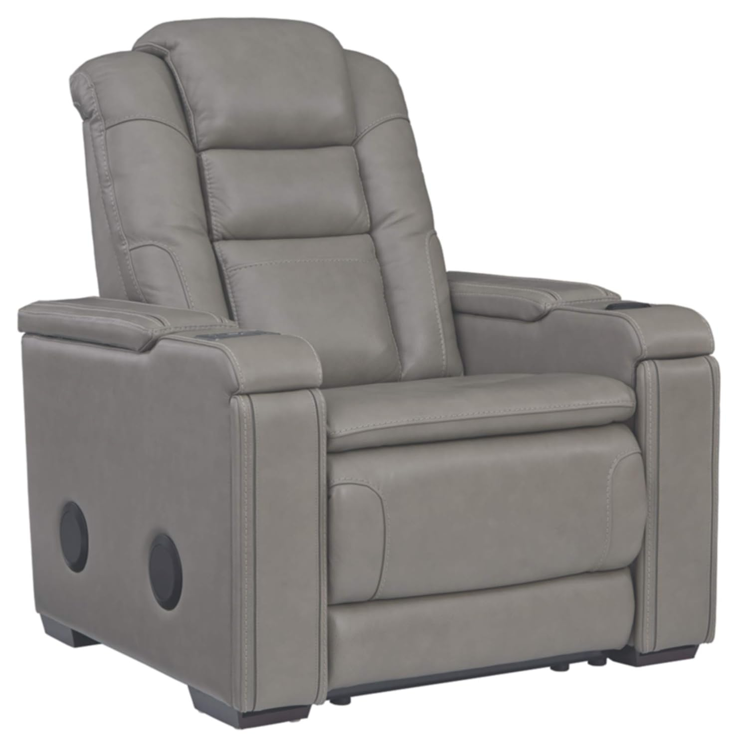 Gray Leather Power Recliner with Bluetooth Speakers
