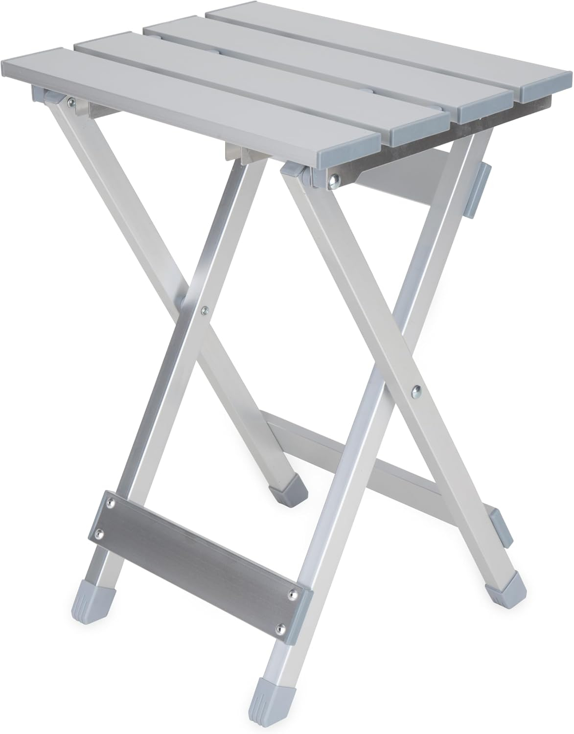 Camco Small Folding Side Table | Supports up to 130lbs | Aluminum, Silver (51890)