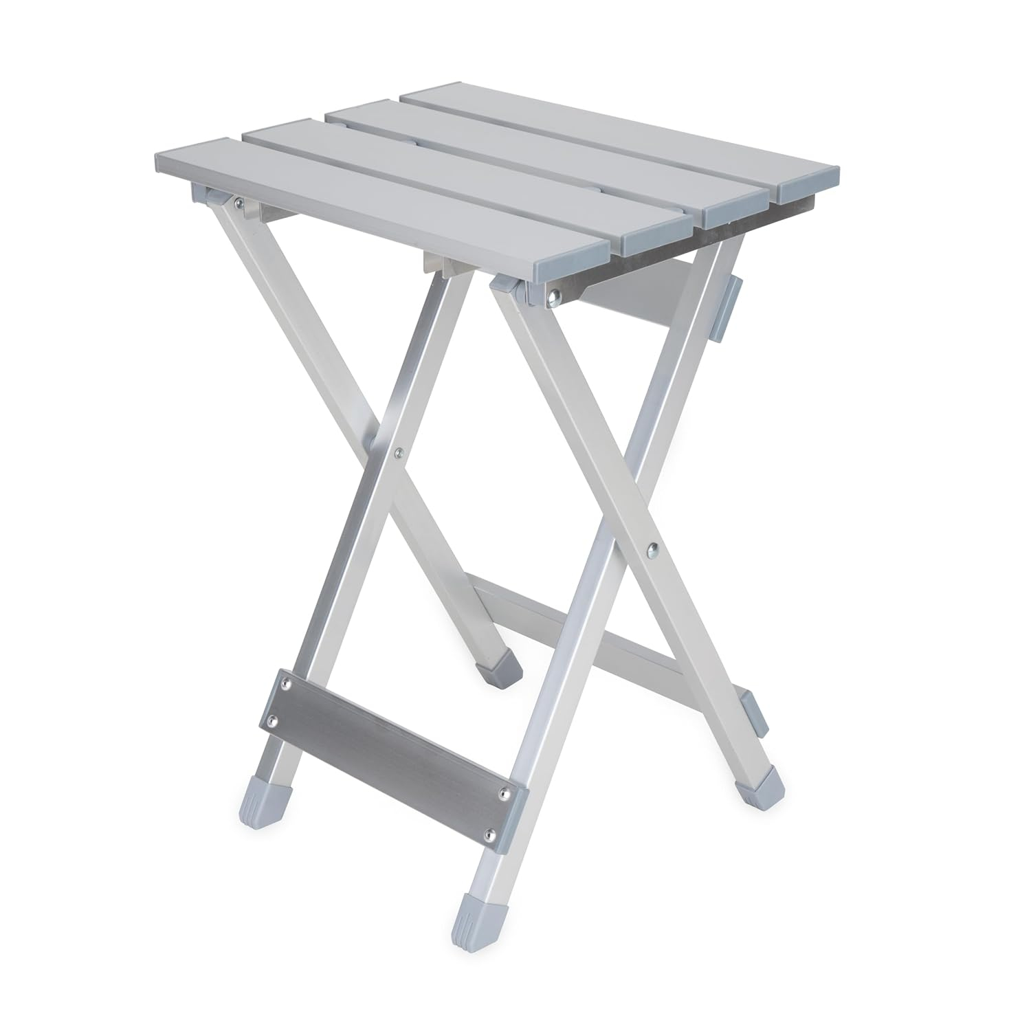 Camco Small Folding Side Table | Supports up to 130lbs | Aluminum, Silver (51890)