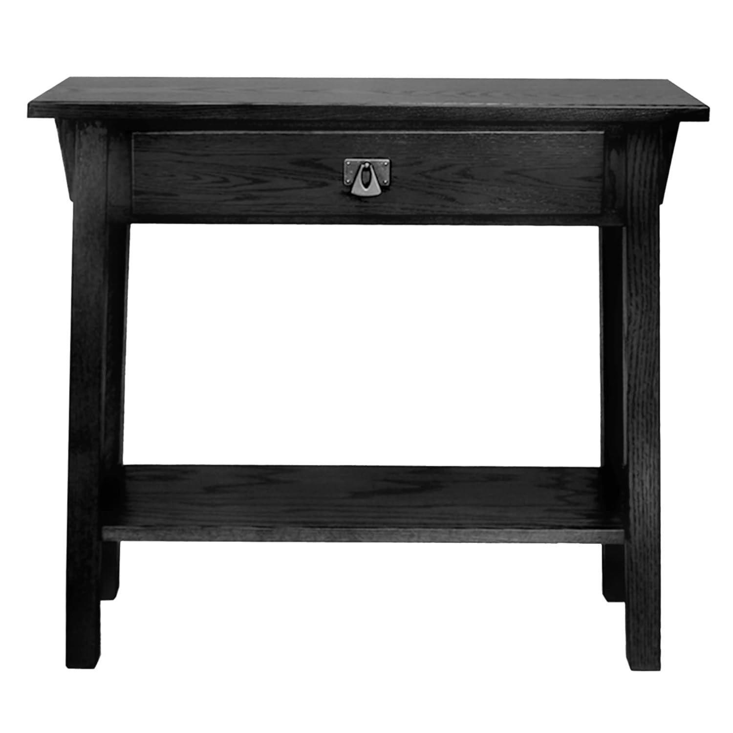 Leick Home 10032-RS Mission Round End Table with Drawer, Made with Solid Wood, Side Table for Living Room, Bedroom, and Office, Slate Black Finish