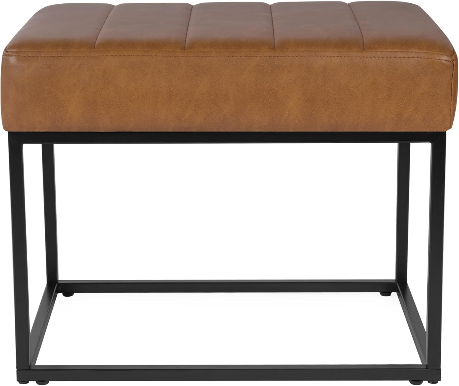 HomePop Theodore Channel Tufted Small Ottoman - Carmel Faux Leather