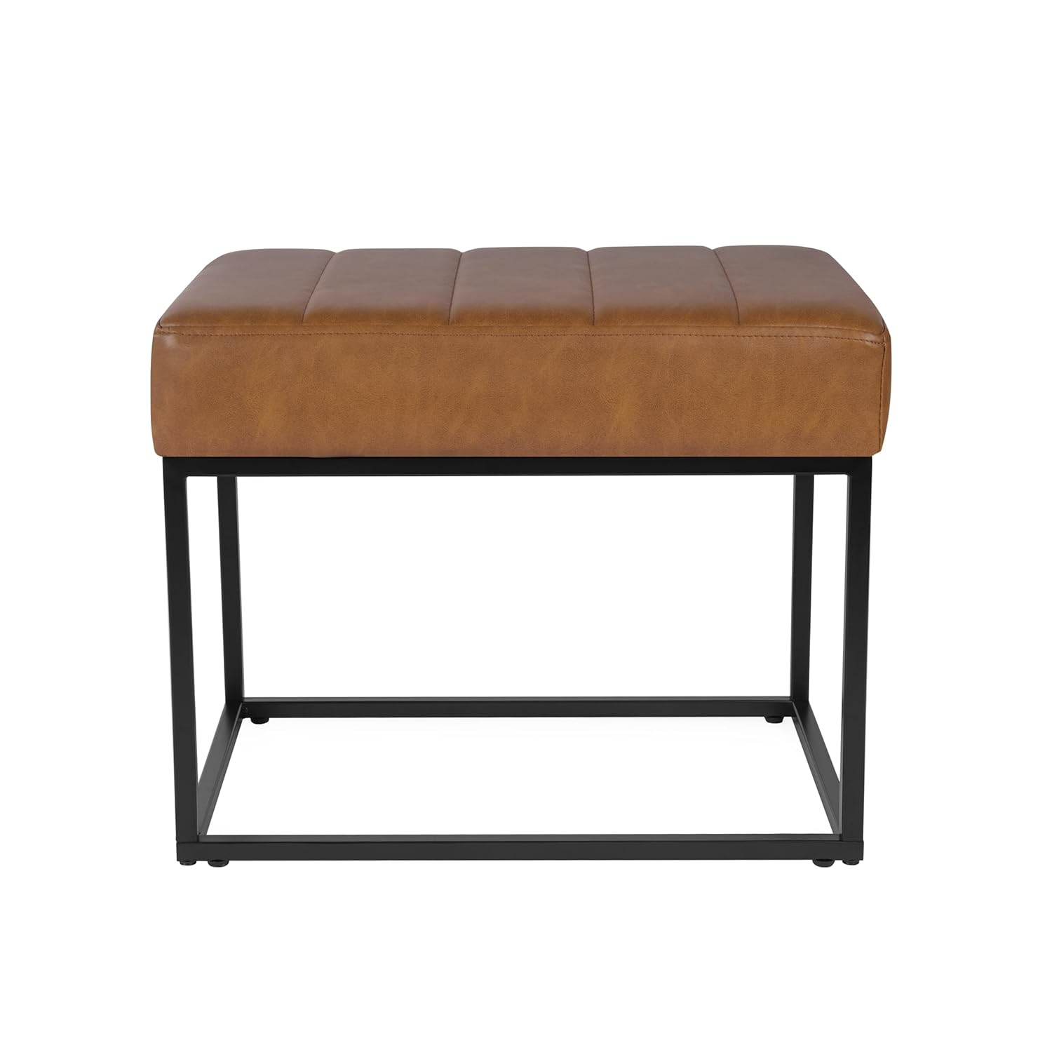 HomePop Theodore Channel Tufted Small Ottoman - Carmel Faux Leather