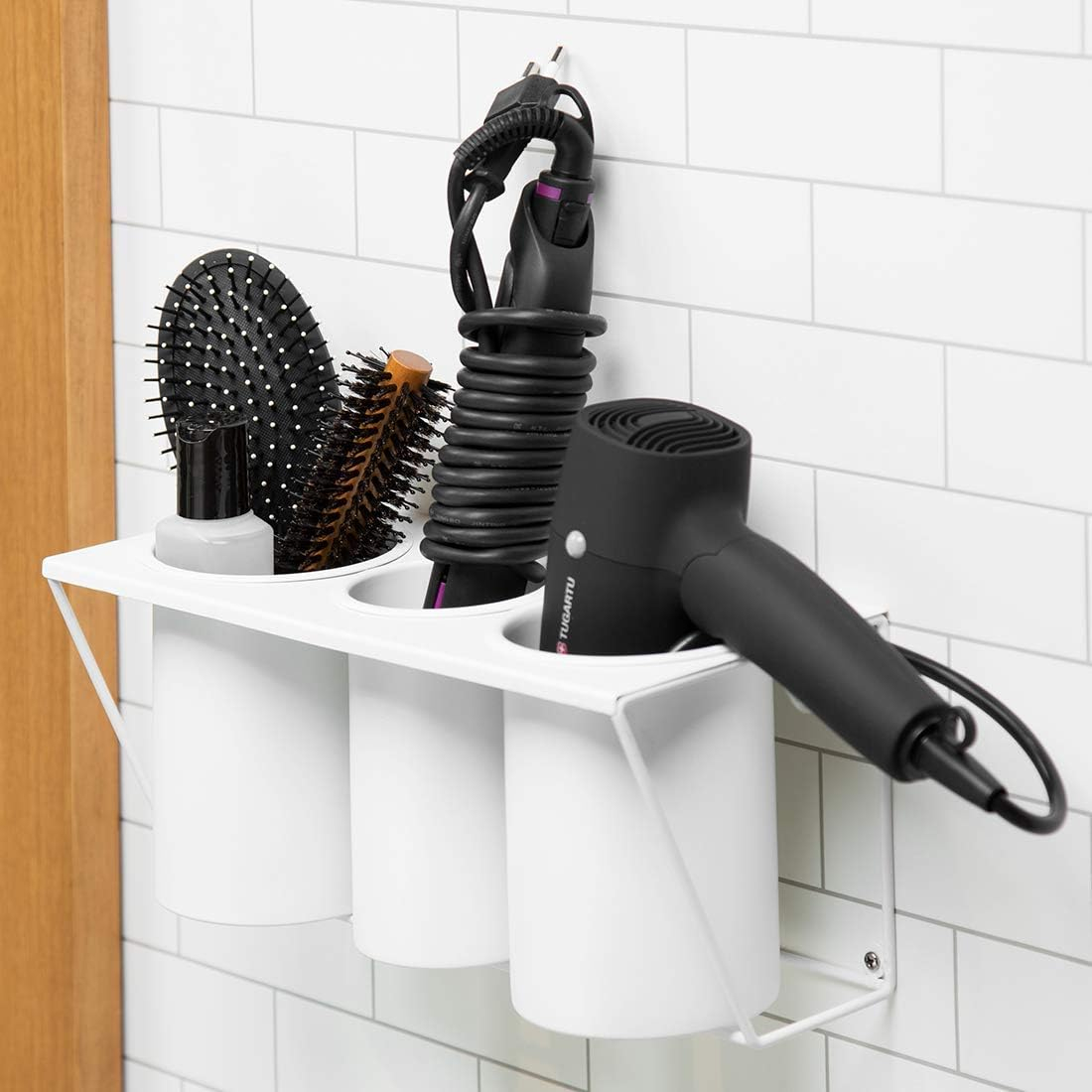 JackCubeDesign Wall Mount Hair Dryer Holder Hair Styling Product Care Tool Organizer Bath Supplies Accessories Tray Stand Storage Bathroom Steel (White) MK470A