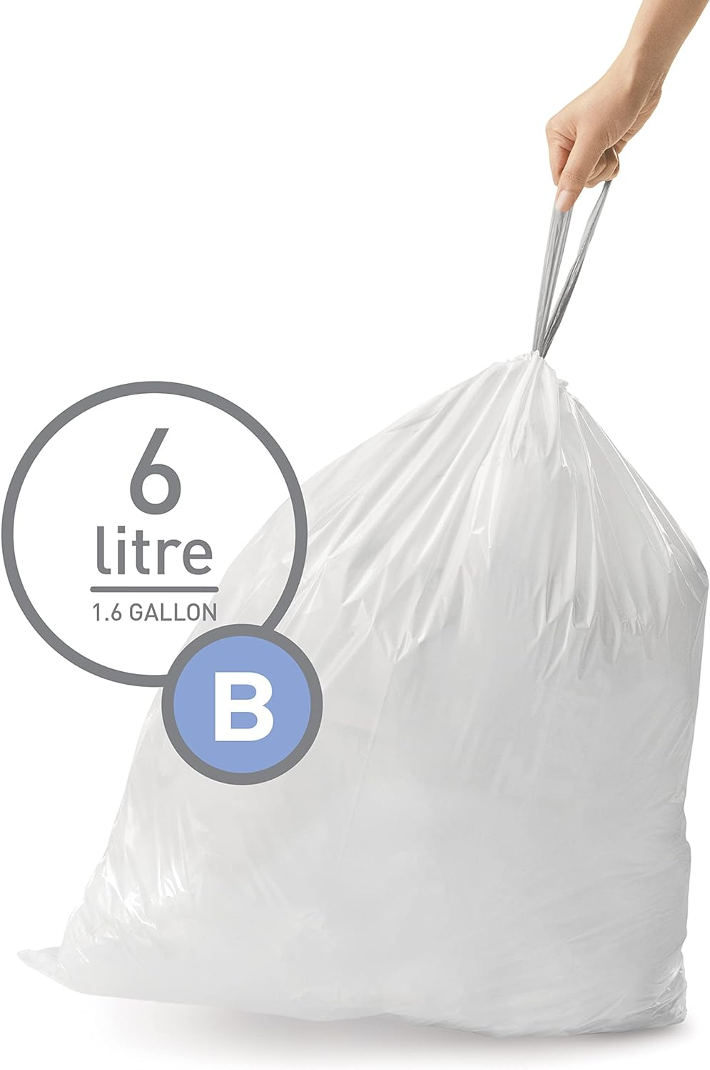 simplehuman Code B Custom Fit Drawstring Trash Bags, 150 Count, 6 Liter / 1.6 Gallon, White