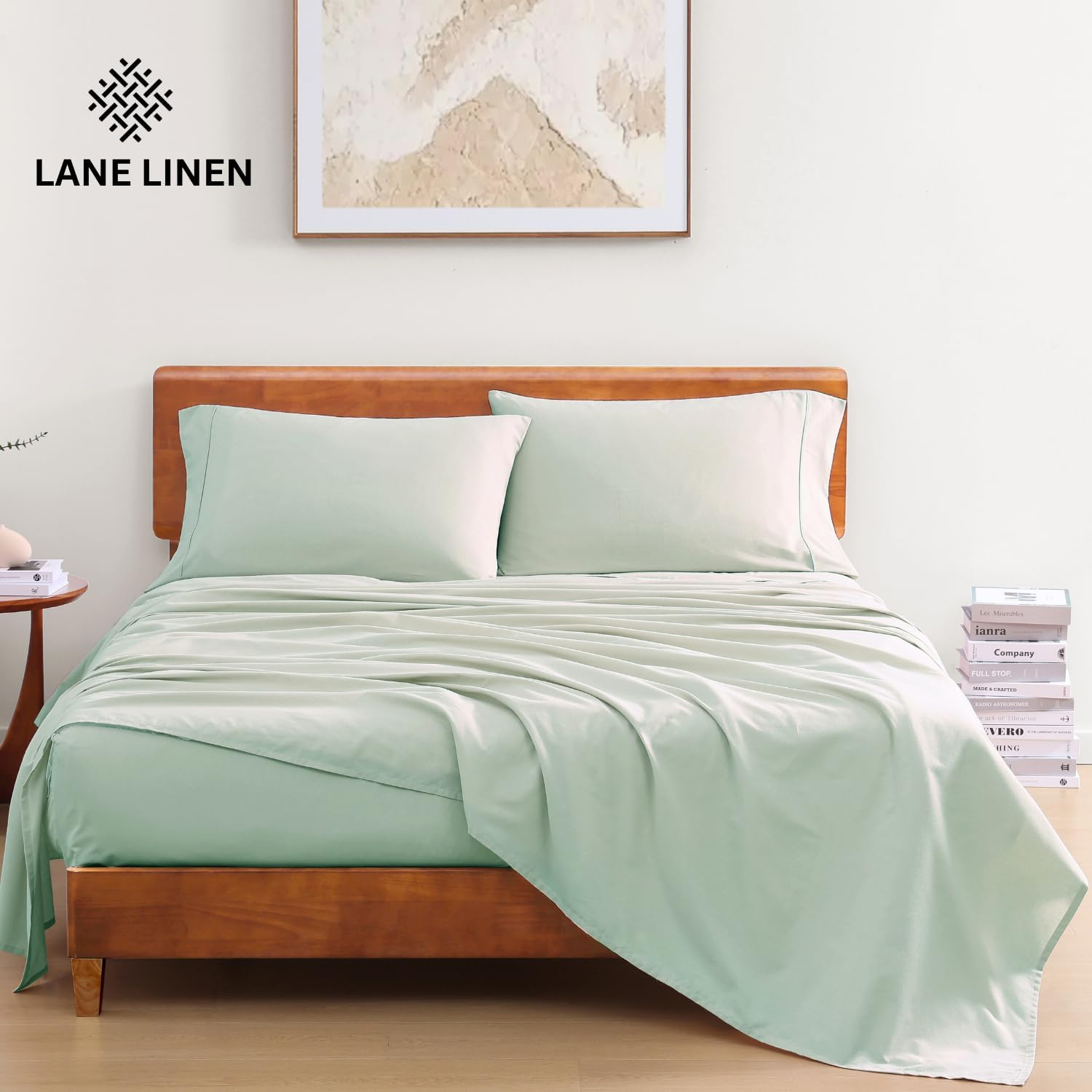 LANE LINEN 100% Organic Cotton Cool Blue Full Sheets Set 4-Piece Pure Long Staple Percale Weave Bedding for Bed Breathable Fits Mattress Upto 15" Deep