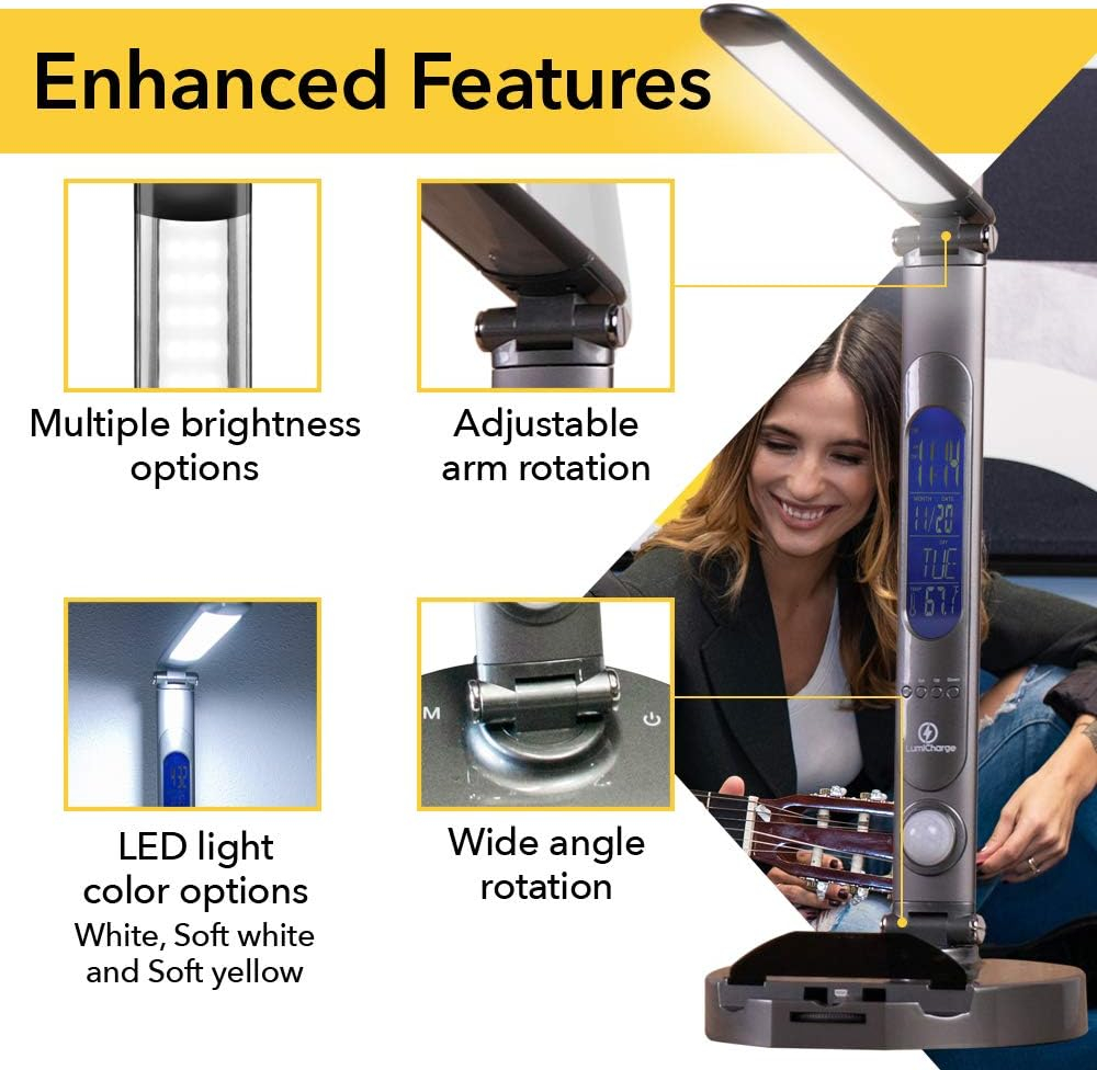 LumiCharge RC-1612-356-Wi-Gry 10 watt V2- LED Lamp with Universal Phone Wireless Charger, Silver