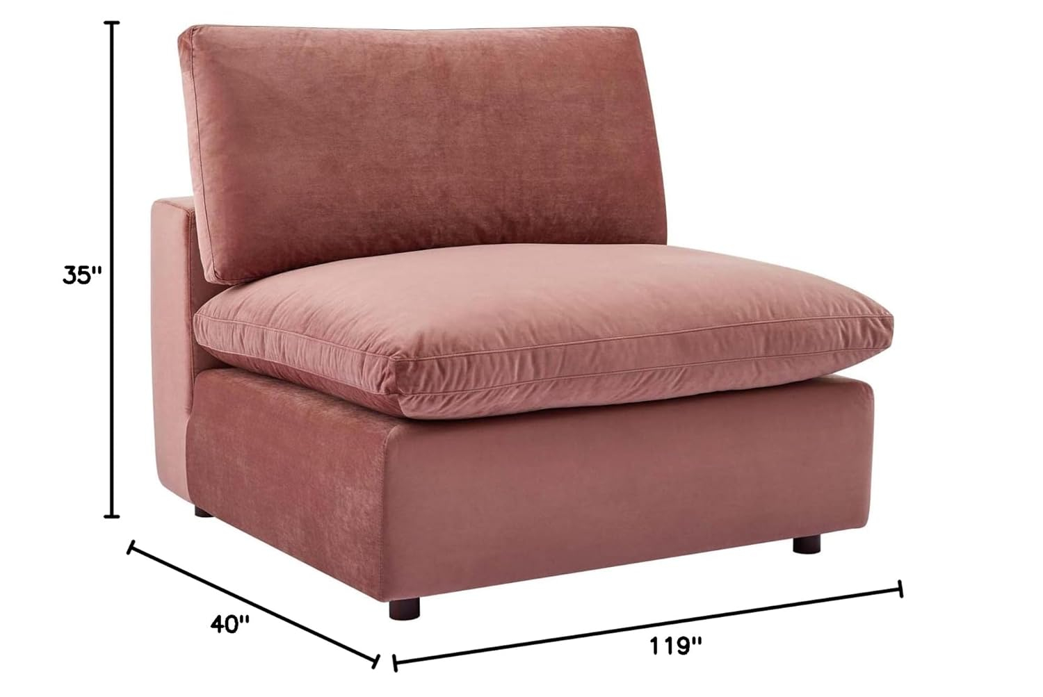 Modway Commix Down-Filled Overstuffed Upholstered Sectional Sofa Armless Chair in Azure