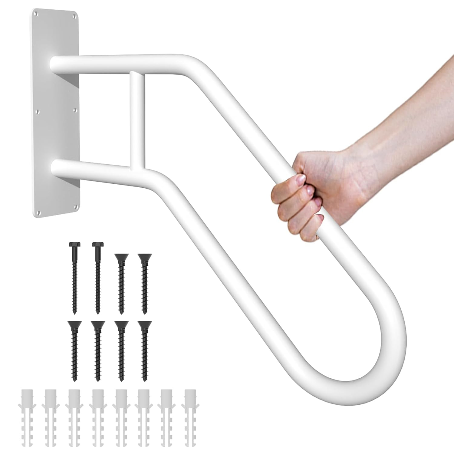 28.7” Safety Grab Bars for Stairs, Handrail for Outdoor Steps, U-Shaped Railings for 1-3 Steps, Stainless Steel Garage Railing for Garden,Yard Garage Interior or Exterior Stairway,White