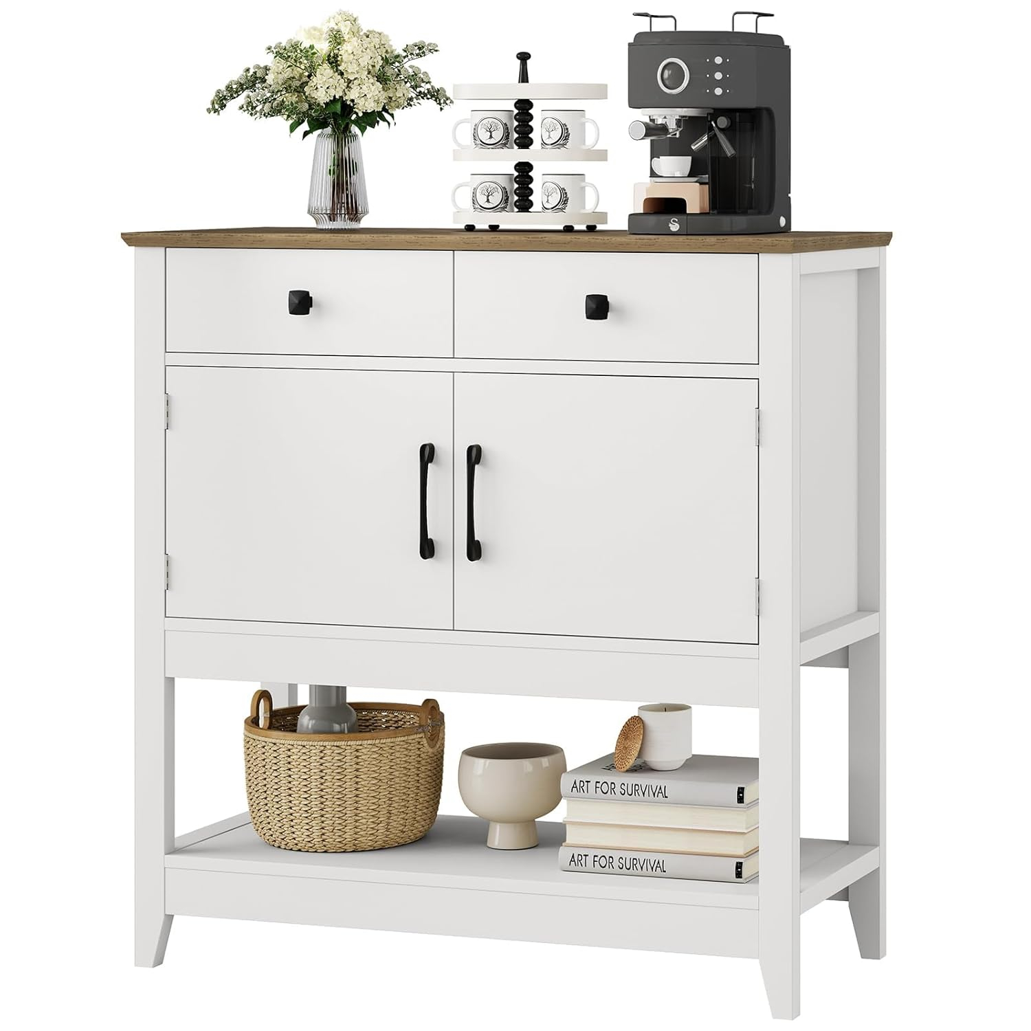 Console Table Sofa Table,Coffee Bar Cabinet,35.5" Lx 13.8" W x 34.65" H,Entryway Table with 2 Drawers & 2Door Cabinet Buffet Sideboard for Kitchen Entryway,Hallway,Foyer,White