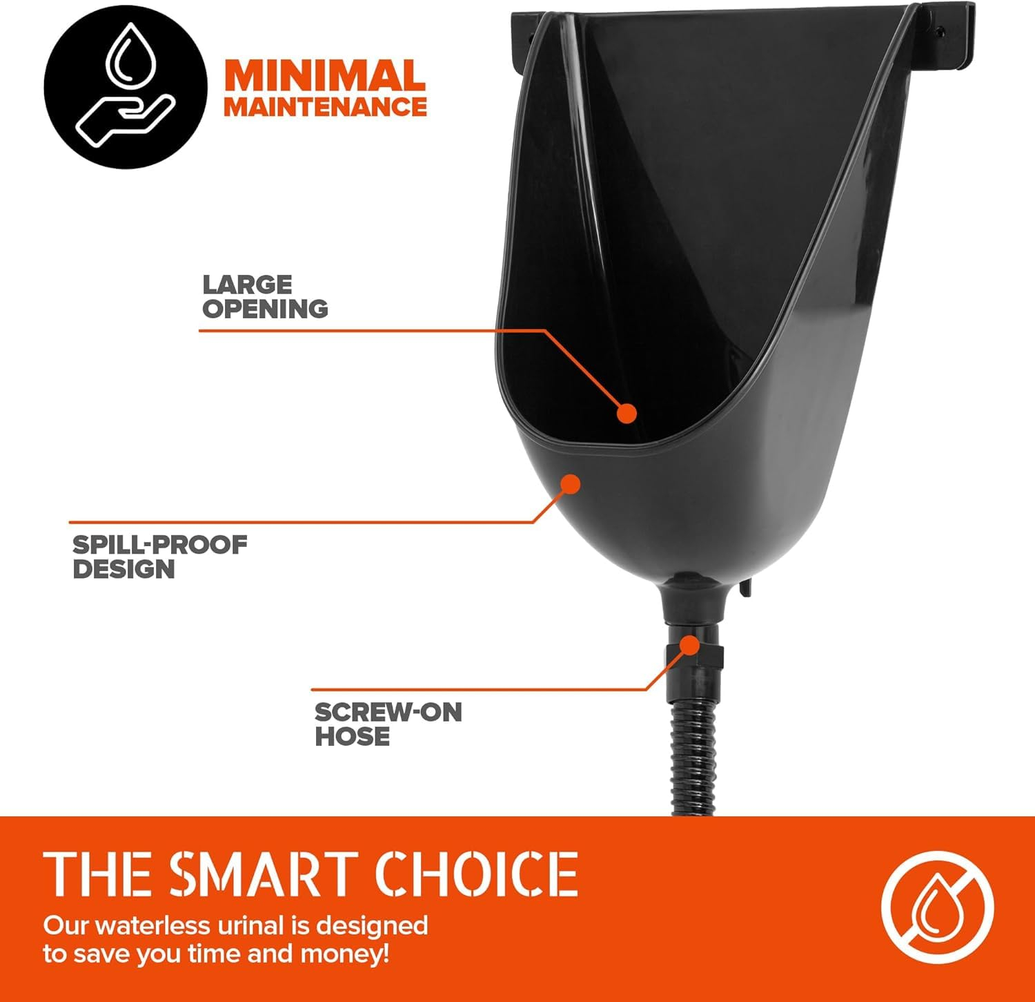 White Plastic Waterless Urinal for Men, Wall Mount