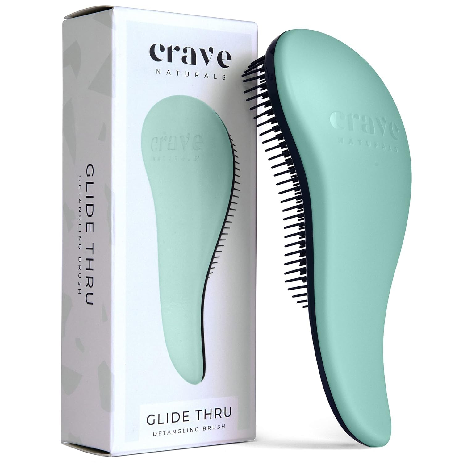 Glide Thru Detangling Brush by Crave Naturals - Tangle-Free Hairbrush for Curly and Straight Hair - Gentle Detangler for Kids, Teens, and Adults - Wet and Dry Hair Care - Travel-Friendly, Turquoise