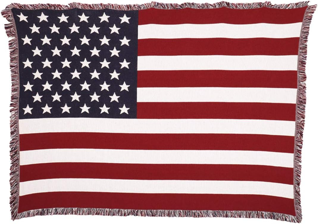 United States American Flag Blanket - Gift Soft Tapestry Throw Woven from Cotton - Made in The USA (69x48)