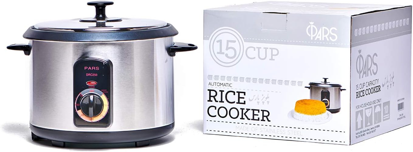 Pars Persian 15 Cup Stainless Steel Automatic Electric Steamed Rice Cooker Maker