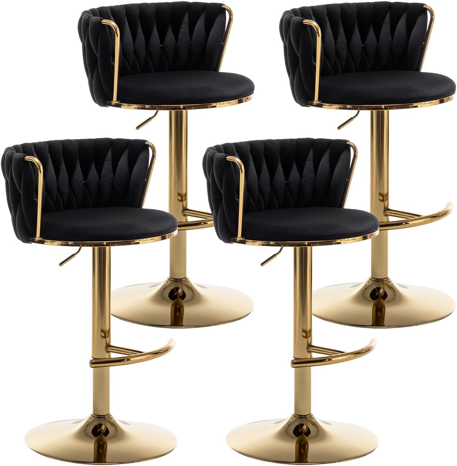 Gold Velvet Bar Stools Set of 4, Counter Height Bar Chairs with Low Back, Swivel Bar Stool for Kitchen Island, Bar Pub (Beige)