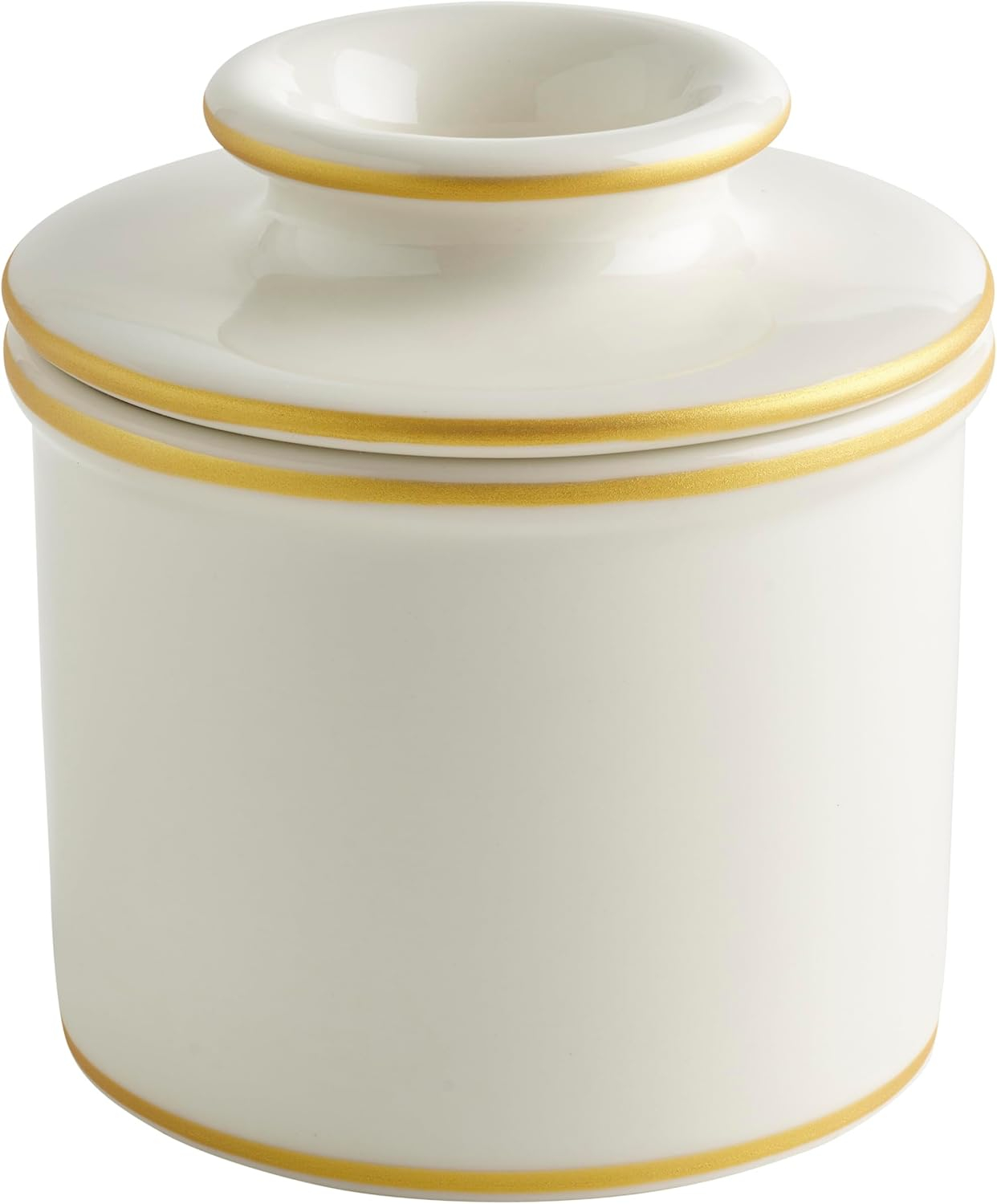 The Original Butter Bell® Crock By L. Tremain - French Butter Crock For Spreadable Soft Butter, Ceramic Butter Keeper for Counter, White with Gold Trim Butter Holder, 1 Piece, 3.94 x 3.94 x 4.14
