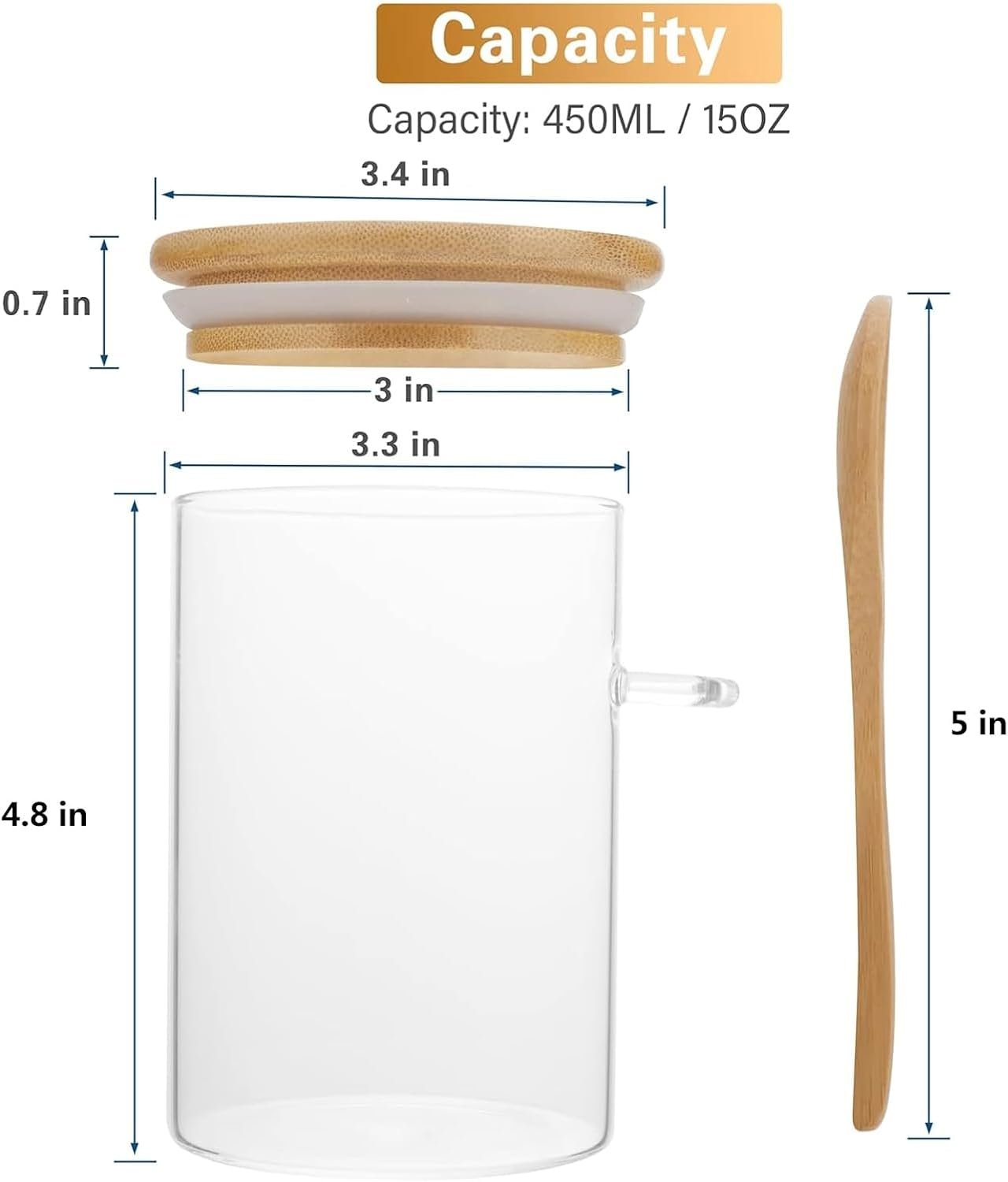 3 Pack Glass Containers Jars with Bamboo Airtight Lid and Spoon, 15Oz Glass Food Storage Canisters, Kitchen Organization Jar Set for Coffee Beans, Tea, Flour, Salt, Nuts, Candy, Cookie and More