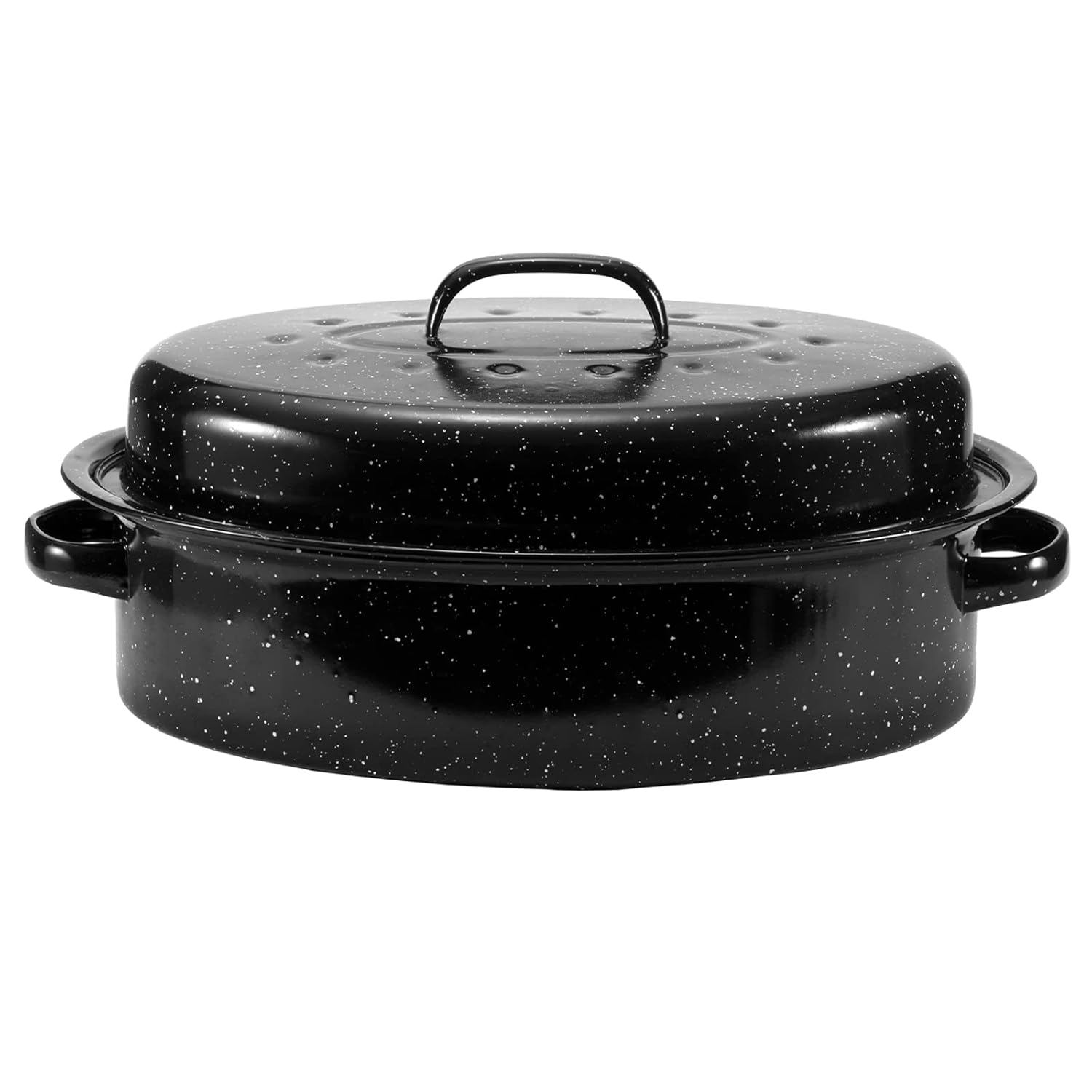 JY COOKMENT 15.7" Enameled Oval Roaster with Domed Lid - For Turkey, Chicken, Ham, Dishwasher Safe