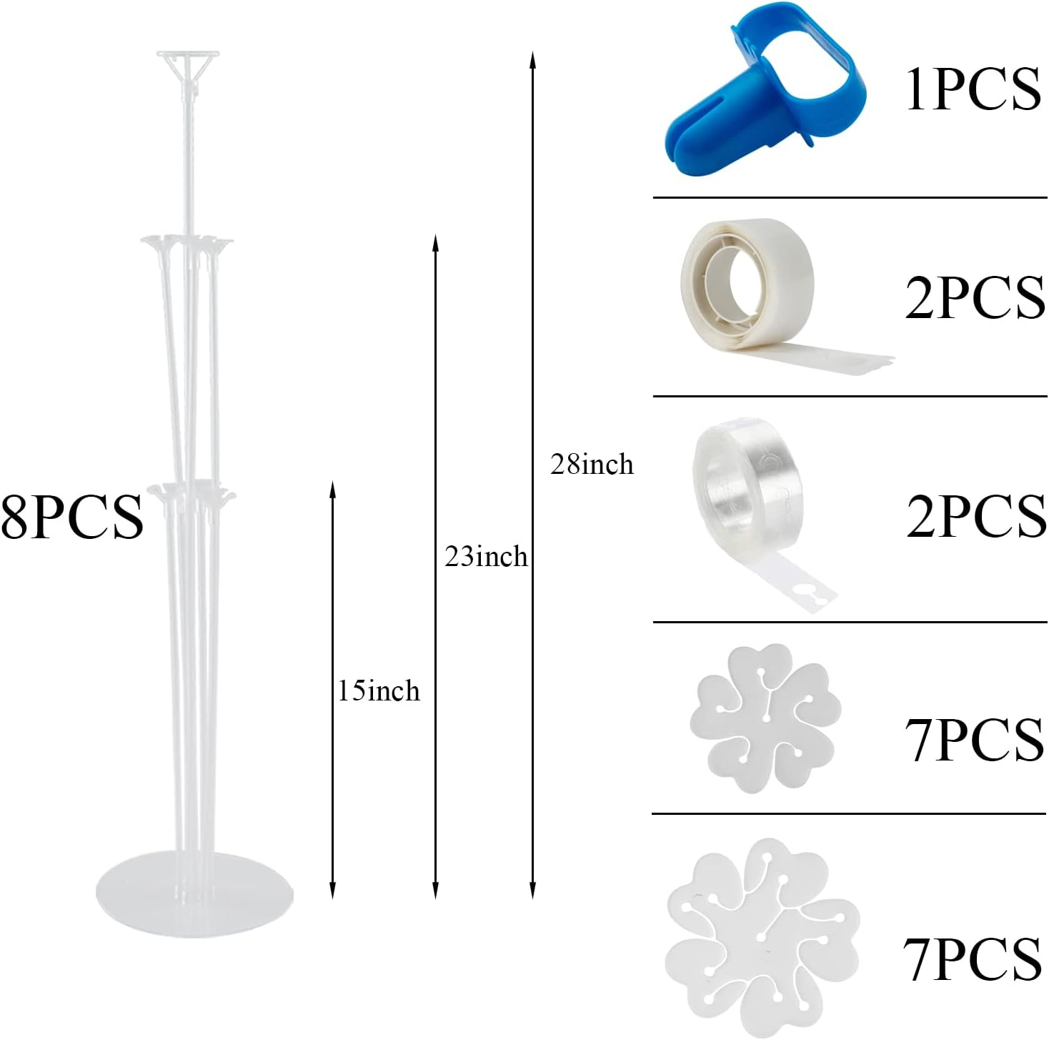 8 Sets 28 Inch Balloon Stand Kits, Balloon Sticks with Base For Table Floor Graduation Baby Shower Happy Birthday Engagement Fiesta Party Decorations Class
