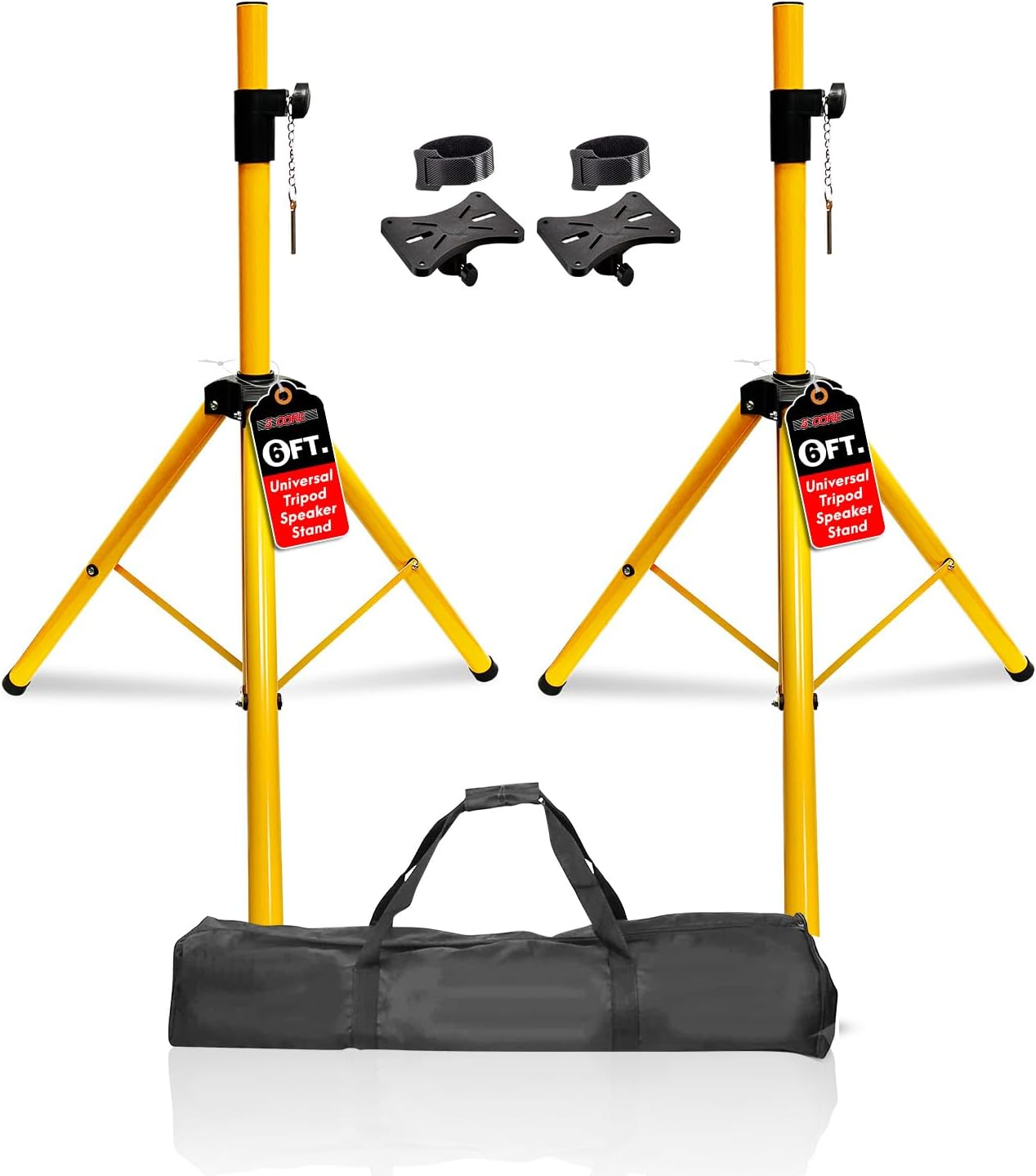 5 Core 2 Professional Speaker Tripod Stand Adjustable Up to 71 inches Heavy Duty Durable Steel, Portable 35mm Compatible Insert Perfect for Home, on stage or in Studio Use Pair - Yellow SS HD 2 PK YLW